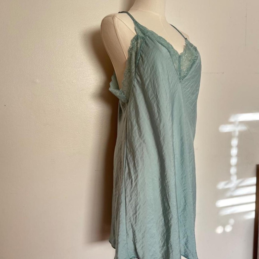 Linea Donatella Teal Turquoise Satin Lace Chemise Slip Dress L Y2K Aesthetic - Picture 2 of 7